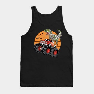 DInosaur T Rex Mummy Riding Monster Truck Halloween Costume Tank Top